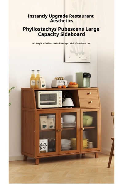 iron candy Kitchen Storage Cabinet 96cm Translucent Door Multi-Use Coffee Tea...