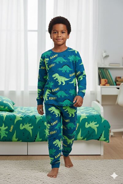YEDKİDS %100 PAMUKLU RAHAT VE SEVİMLİ DİNOZORLU ERKEK ÇOCUK PİJAMASI