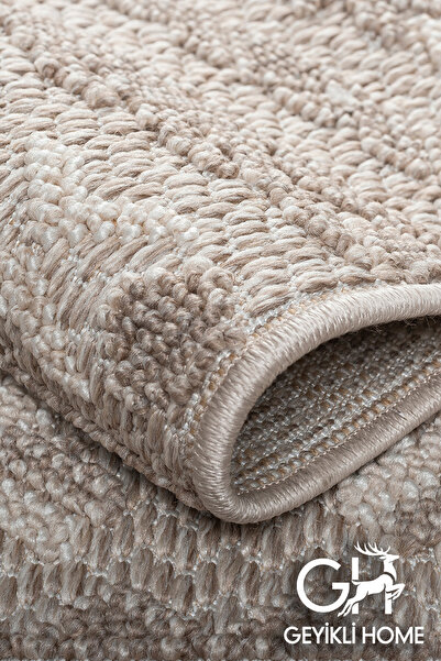 GH Geyikli Home Kahve Krem Yumuşak Dokulu Halı Bukle Salon Koridor Dokuma Makine Halısı Tozumaz Antialerjik