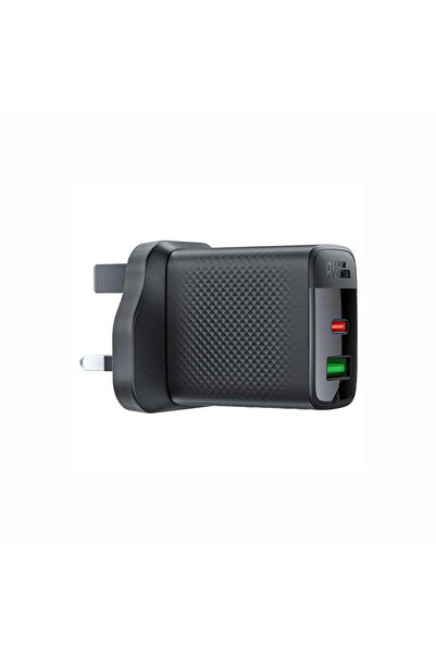 Acefast شاحن جداري بقوة 30 واط بمنفذ تايب سي ومنفذ يو اس بي - اسود