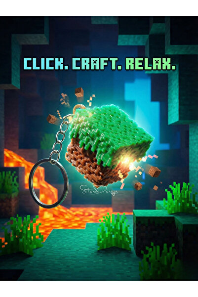 SteraDesign Minecraft Çimen Blok Fidget Clicker Anahtarlık - Blue Switch Meka...