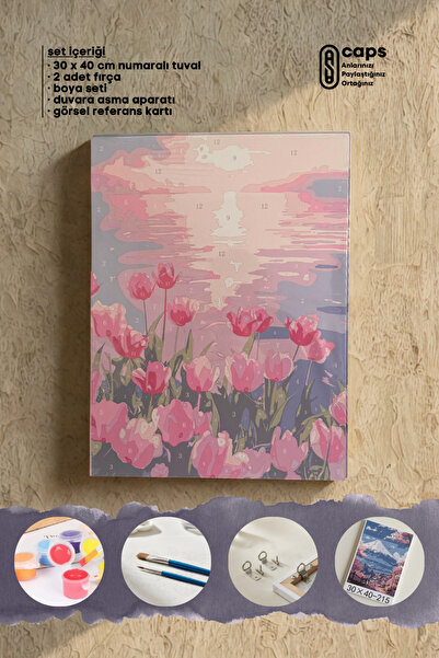 caps office Sayılarla Boyama Lale Çiçekleri Temalı Tuval Tablo Seti | 30x40 cm Büyük Boy Sayılı Boyama Kiti