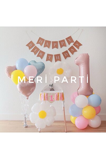 MERİ PARTİ Papatya Temalı 1 Yaş Doğum Günü Balon Seti – Pastel Renkler