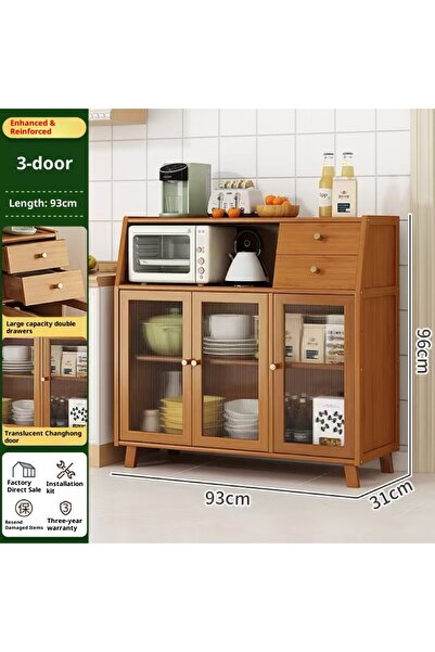 None Large 3-Door Kitchen Sideboard with Drawers Modern Storage Cabinet Coffee Bar