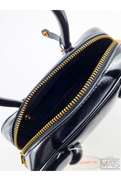 DSN Patent Leather Black Hand and Shoulder Bag with Charm Accessories