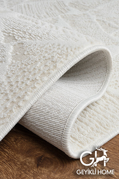 GH Geyikli Home Krem Modern Tozumaz Halı Salon Oturma Odası Yolluk Beyaz Antialerjik Bohem