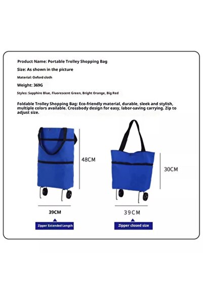 iron candy 2-in-1 Foldable Shopping Trolley Bag 48cm Reusable Cart Waterproof...