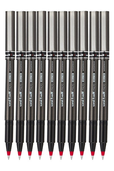 Artlantis Kırmızı Pilot Kalem UB-155 Micro Deluxe 10 Adet Uniball Pilot Kalem 0.5 mm Roller Uçlu Pilot Kalem İ
