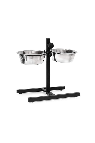 Relaxdays Castron dublu pentru caini, Reglabil pe inaltime 42 cm, Otel, 2 x 1...