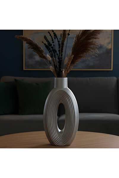 CAZZEX HOME DEKORATİF OVAL BOHEM SİLVER GÜMÜŞ VAZO 28 CM