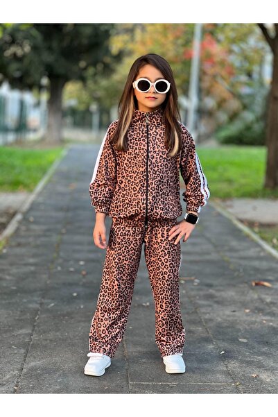 EKNKİDS Girl's Leopard Print Top and Bottom Set