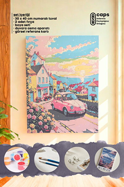caps office Sayılarla Boyama Vintage Araba Temalı Tuval Tablo Seti | 30x40 cm Büyük Boy Sayılı Tuval Boyama Kiti