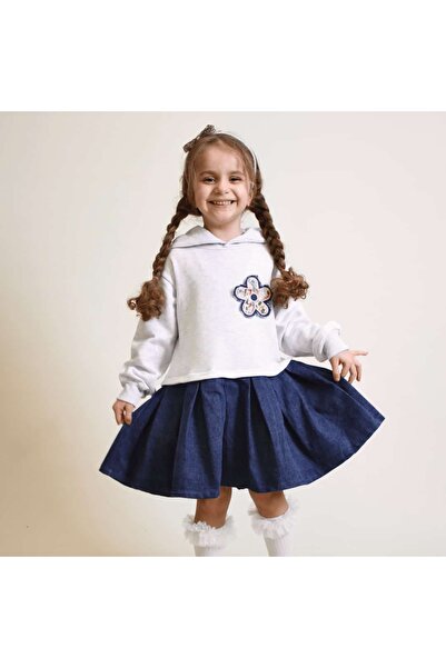 OZZY KİDS Rochie pentru fetiță cu glugă cu fustă din denim