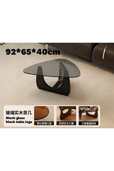 None Modern Triangle Glass Coffee Table for Living Room with Solid Wood Base