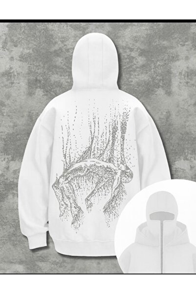 LAYORA Oversize Black Printed Hooded Sweatshirt