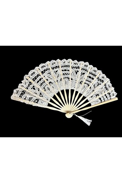 MIKKA STYLE Evantai textil alb brodat