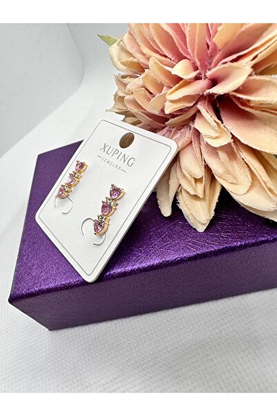 XUPING JEWELRY Pink Zircon Stone Heart Steel Earrings