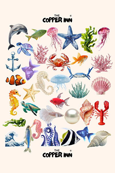 The Copper Inn 35 Adet Deniz Hayvanları Renkli Sea Sticker Seti Scrapbook Aja...