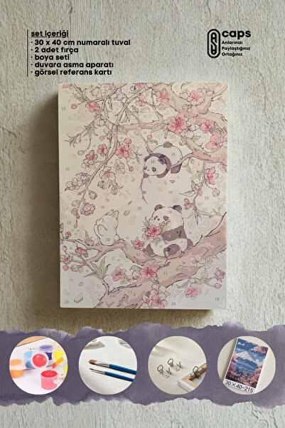 caps office Sayılarla Boyama Panda Temalı Tuval Tablo Seti | 30x40 cm Büyük B...