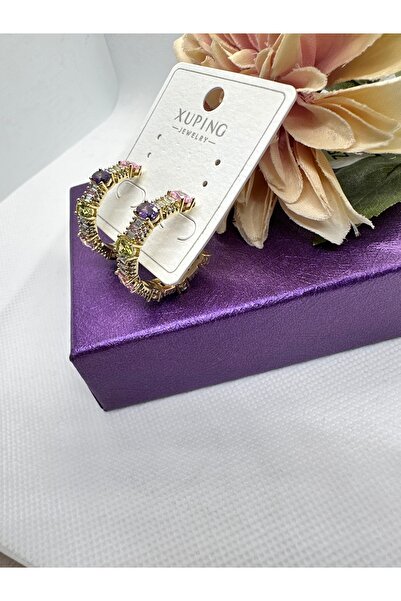 XUPING JEWELRY حلق فولاذي مرصع بحجر الزركون الملون