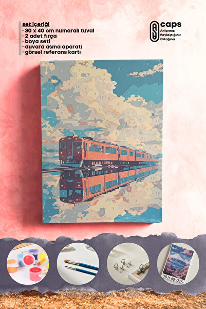 caps office Sayılarla Boyama Tren Temalı Tuval Tablo Seti | 30x40 cm Büyük Bo...
