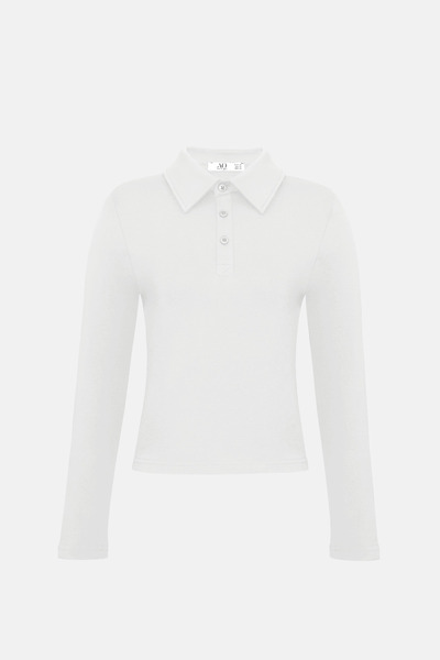 Açelya Okcu Premium Polo Neck Shoulder Pad Detailed Cotton Fit T-Shirt