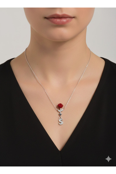 esem gold 925 AYAR GÜMÜŞ GÜLLÜ KALPLİ HARFLİ KOLYE