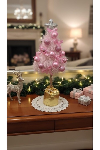 Kokoş Parti Yılbaşı Masa Üstü Mini Ağaç Yeni Yıl Işıklı ve Süslü Dekor Ağaç