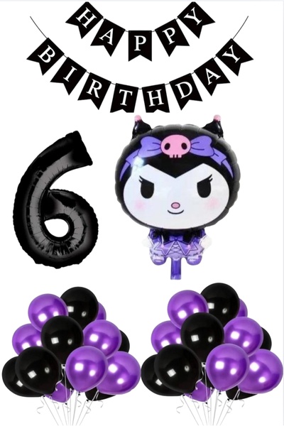 SİNDA Kuromi Doğum Günü Partisi Seti - Yaş Günü Konsepti - Folyo Balon ,Rakam...