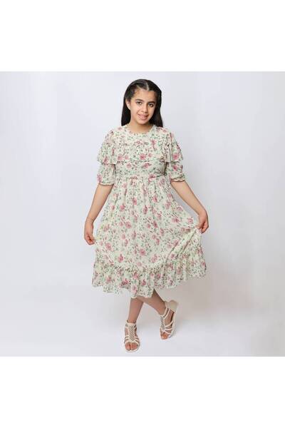 Mamnon فستان سكري مشجر بكشكش