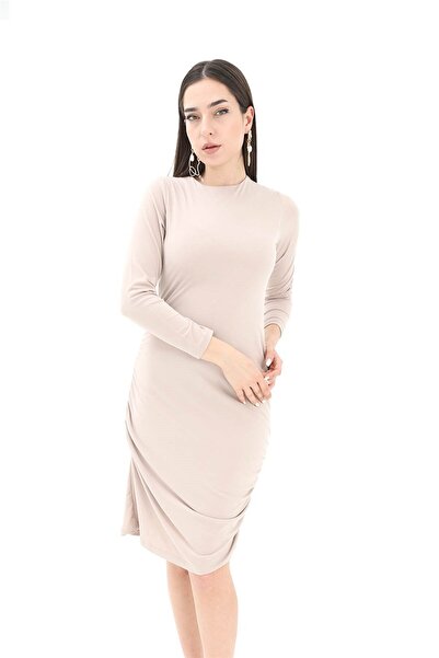 VELİZADE Φόρεμα Lycra με λαιμόκοψη ποδηλάτου και πλαϊνό κορδόνι, άνετο, ελαστ...