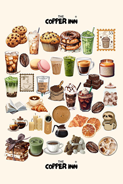 The Copper Inn 38 Adet Kahve Coffee Estetik Sticker Seti Scrapbook Ajanda Bul...