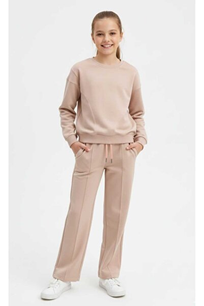 gülse kids MODAL PENYE BEJ KIZ ÇOCUK GENİŞ PAÇA EŞOFMAN TAKIMI