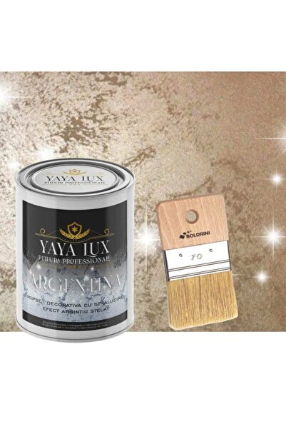 YaYa Color Vopsea decorativa de Lux, Argentina, cu Efect 3D Stelat, Maro Deschis, 2 Litri si Pensula 70 mm
