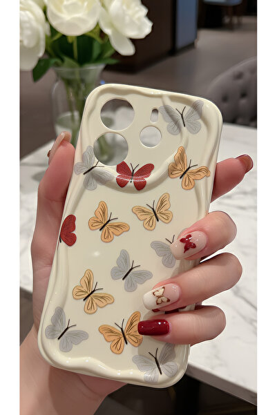 Hatreds Xiaomi Redmi Note 14 4G Uyumlu Renkli Kelebek Desenli Dalgalı Kenar K...