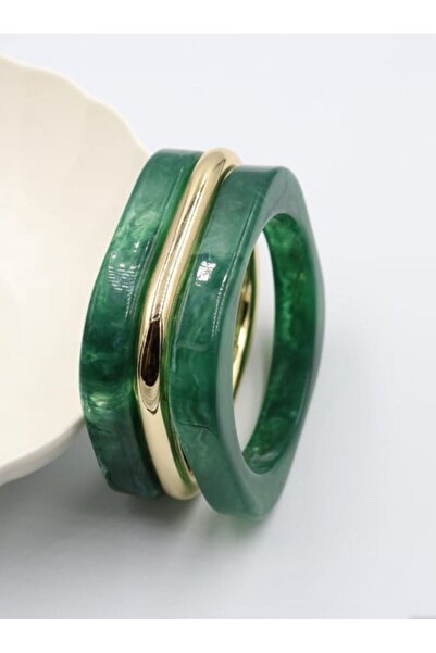 LARANTE JEWELRY Çam Yeşili Kemik ve Gold Renkli Üçlü Bilezik