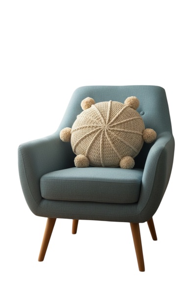 DNC collection Dekoratif El Örgüsü Yuvarlak Kırlent - Ponponlu Bohem Yastık