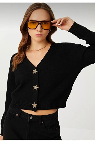 charme butik Women's Gold Starfish Buttoned Soft Knit Cardigan