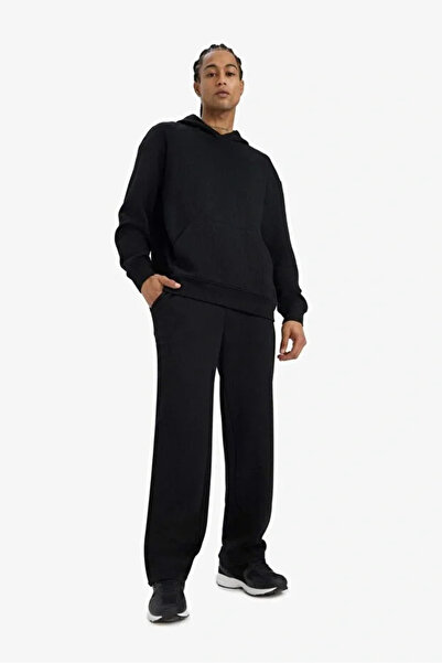 BLACK MODBLACK Wide Leg Pants with Pockets, Wide-Lettered Textured Trackpants