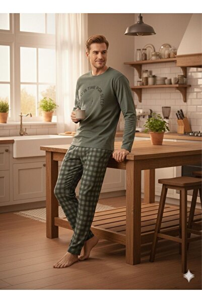 Sude HOMEWEAR Ercan Men's Khaki Green Pajama Set