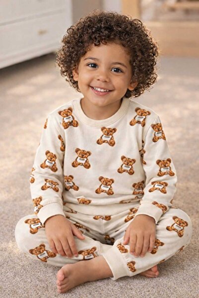 BEBEĞİME ÇORAP Set de pijamale pentru copii cu mâneci lungi cu model de ursuleț