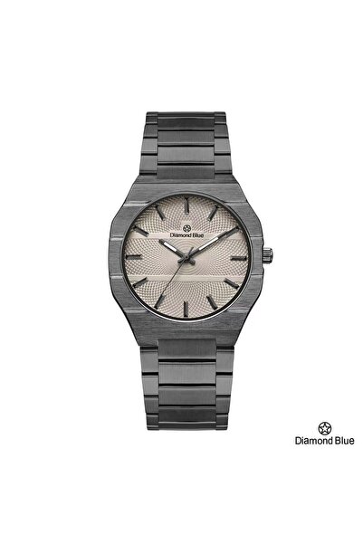 Diamond Blue ساعة دايموند بلو رجالية، سور رمادي وصحن بيج منقوش، تجمع بين الأن...