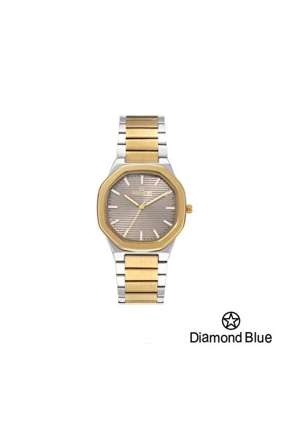 Diamond Blue ساعة دايموند بلو بسور فضي وذهبي وصحن رمادي، فخامة الألوان الثنائ...