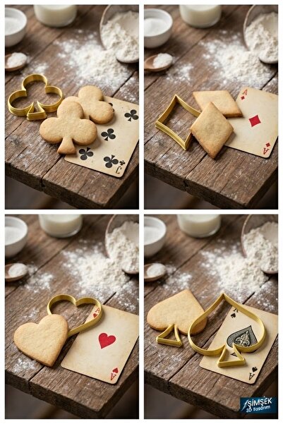 Şimşek 3D 4-Piece Playing Card Series Cookie Cutter Set - Spades, Hearts, Clu...
