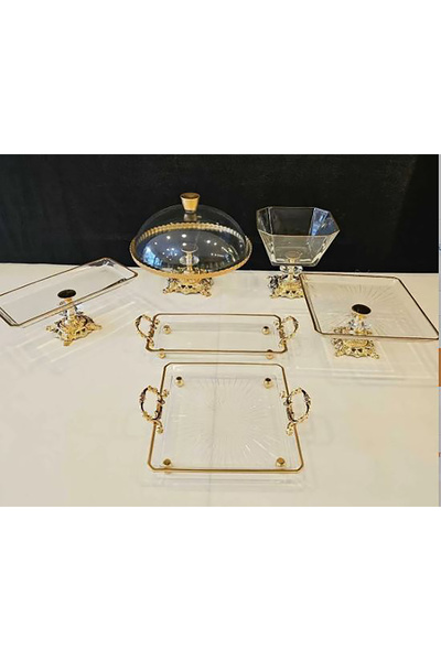 alfafe home 6 Piece Cast Iron Footed Glass Serving Set