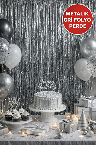TOYFEST 1 Adet Metalik Gri Parlak Parti Perdesi 100x200 cm – Doğum Günü, Baby...