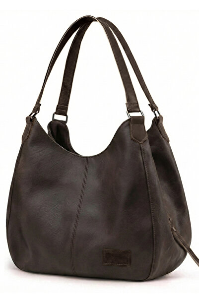Cappadocia Vintage 5086 Myra Kadın Dumanlı Acı Kahve Pu Deri Günlük Omuz Çantası Üç Bölmeli Hobo Tote El Çantası