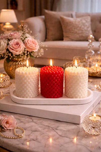 HARFA TEKNOLOJİ Dekoratif Tepside, 4'lü Set, Okyanus Kokulu, Top Bubble Mum