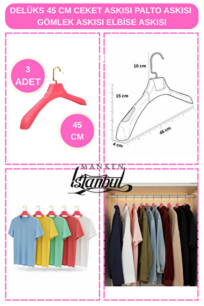 Manken İstanbul 3 bucăți roz 45 cm umeraș pentru haine de producție specială, umeraș pentru haine, umeraș pentru rochii, umeraș pentru cămăși