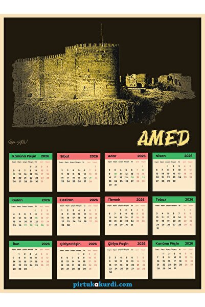 ZERYA Salnameya Kurdi 2026an - 2026 Kürtçe Takvim - Amed (33*45 EBAT)